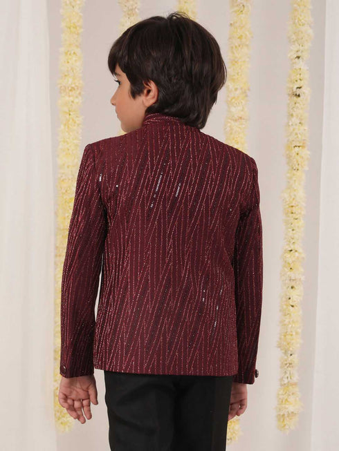 Boy's Maroon Sequined Jodhpuri