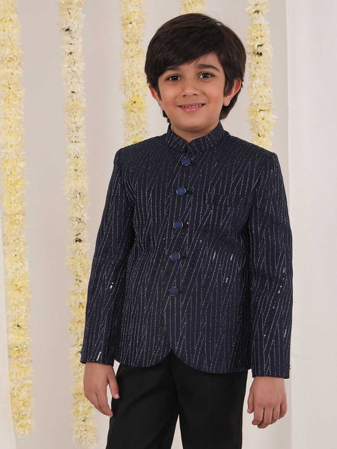 Boy's Blue Sequined Jodhpuri