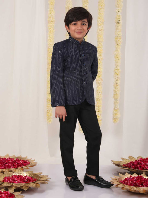 Boy's Blue Sequined Jodhpuri