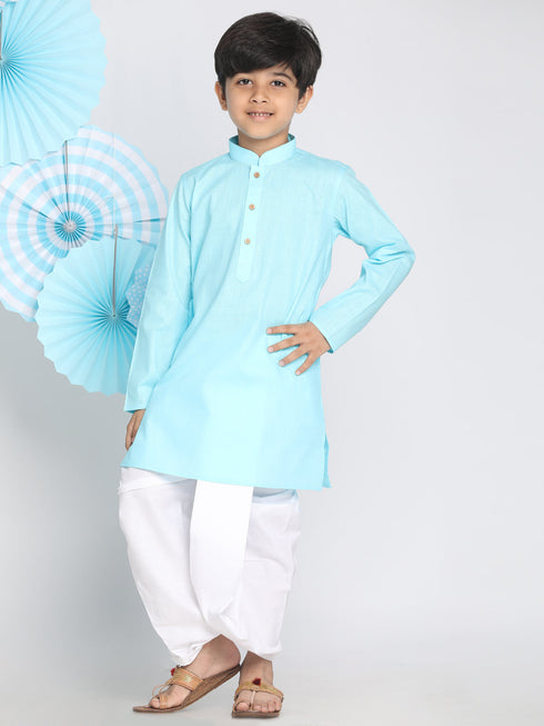Boy's Aqua Blue Kurta And Dhoti Set