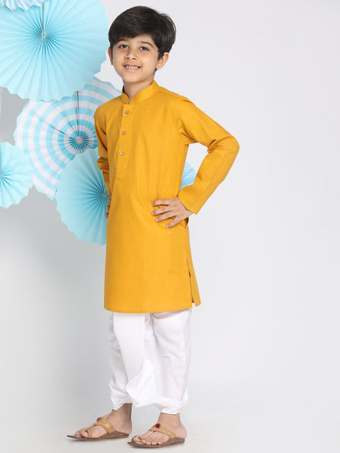 Boy's Mustard Kurta And Dhoti Set