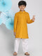 VASTRAMAY Boys Mustard And White Kurta Pyjama Set