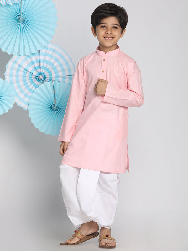 Boy's Pink Kurta And Dhoti Set