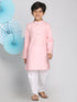 VASTRAMAY Boys Pink And White Kurta Pyjama Set