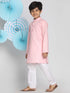 VASTRAMAY Boys Pink And White Kurta Pyjama Set