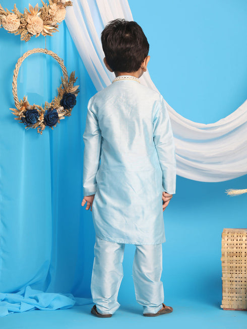 Boy's' Aqua Blue Viscose Kurta And Pyjama Set
