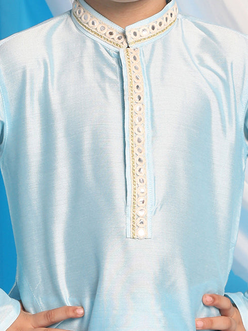 Boy's' Aqua Blue Viscose Kurta And Pyjama Set