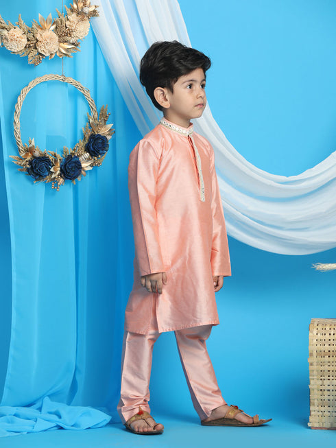 Boy's' Pink Viscose Kurta And Pyjama Set
