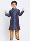 Boys' Dark Blue Cotton Silk Blend Kurta and Pyjama Set
