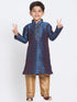 Boys' Dark Blue Cotton Silk Blend Kurta and Pyjama Set
