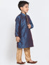 Boys' Dark Blue Cotton Silk Blend Kurta and Pyjama Set