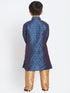 Boys' Dark Blue Cotton Silk Blend Kurta and Pyjama Set