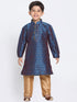 Boys' Dark Blue Cotton Silk Blend Kurta and Pyjama Set