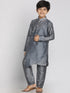 Boy's Grey Layered Asymmetric Kurta With Pyjama