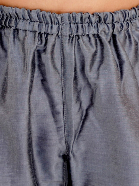 Boy's Grey Layered Asymmetric Kurta With Pyjama