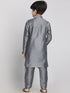 Boy's Grey Layered Asymmetric Kurta With Pyjama