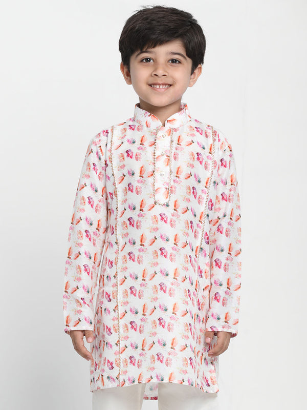 Boy's Multi-Coloured Printed Embellished Kurta