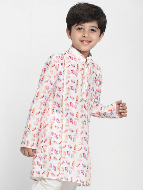 Boy's Multi-Coloured Printed Embellished Kurta