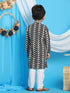 Boy's Black Chikankari Thread Work Kurta And White Pyjama Set