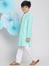 Boy's Green Chikankari Kurta With White Pyjama Set