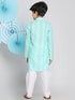 Boy's Green Chikankari Kurta With White Pyjama Set