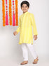 Boy's Mustard And White Kurta Pyjama Set
