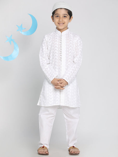 VASTRAMAY Boys White Kurta Pyjama Set