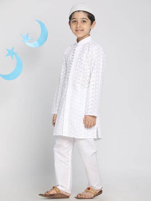 VASTRAMAY Boys White Kurta Pyjama Set