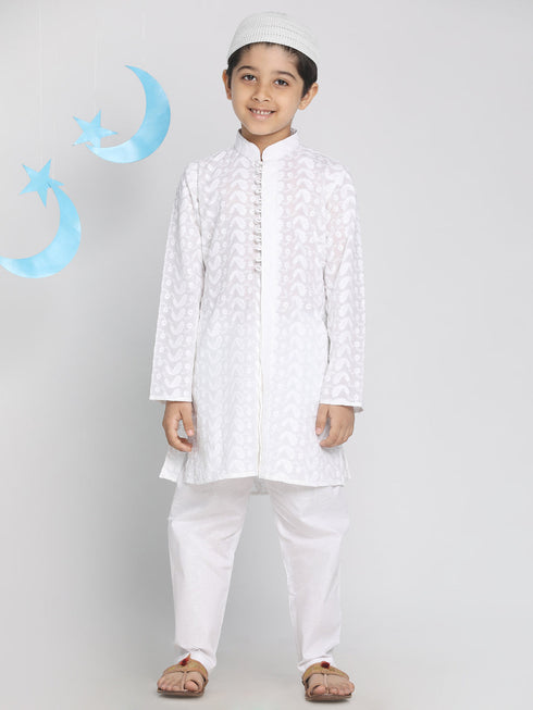VASTRAMAY Boys White Kurta Pyjama Set