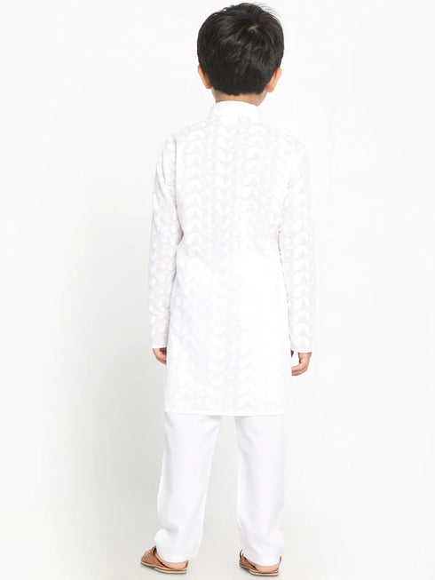 Boy's White Embroidered Kurta With Pyjama Set
