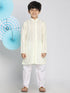 VASTRAMAY Boys Yellow And White Kurta Pyjama Set