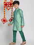 Boy's' Green Jacquard Kurta Pyjama Set