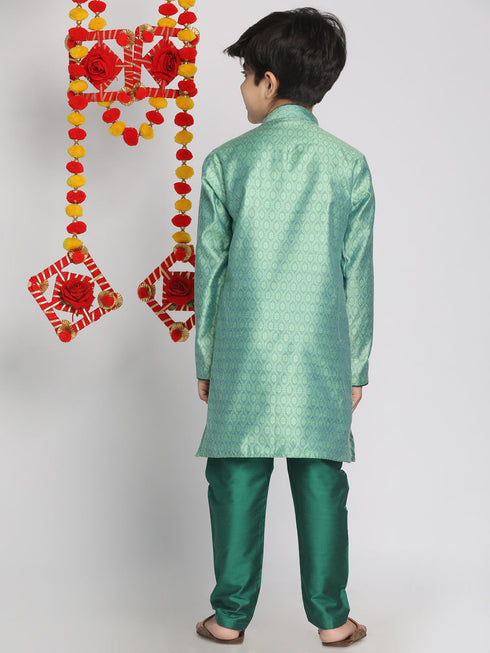 Boy's' Green Jacquard Kurta Pyjama Set
