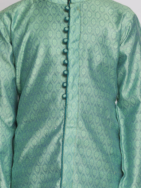 Boy's' Green Jacquard Kurta Pyjama Set