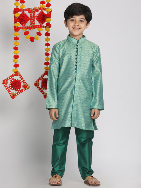 Boy's' Green Jacquard Kurta Pyjama Set