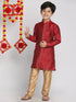 Boy's' Maroon And Rose Gold Jacquard Kurta Pyjama Set