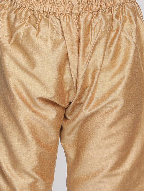 Boy's' Maroon And Rose Gold Jacquard Kurta Pyjama Set