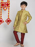Boy's' Yellow And Maroon Jacquard Kurta Pyjama Set