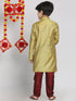 Boy's' Yellow And Maroon Jacquard Kurta Pyjama Set