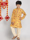 Boy's' Multicolor-Base-Mustard And Cream Kurta Pyjama Set