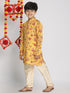 Boy's' Multicolor-Base-Mustard And Cream Kurta Pyjama Set