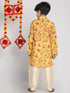 Boy's' Multicolor-Base-Mustard And Cream Kurta Pyjama Set