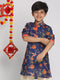 Boy's' Multicolor-Base-Navy Blue Kurta With Leheriya Border