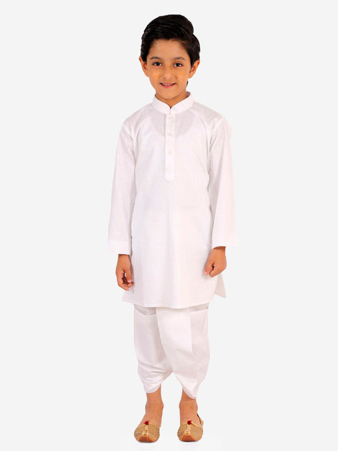 Boy's White Kurta And Dhoti Set