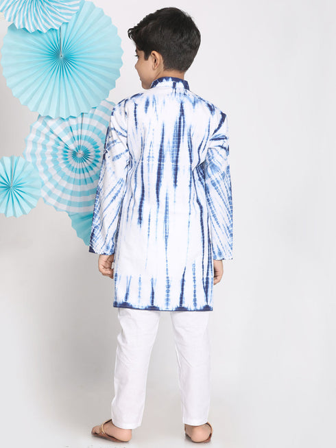 Boy's' Blue And White Kurta Pyjama Set