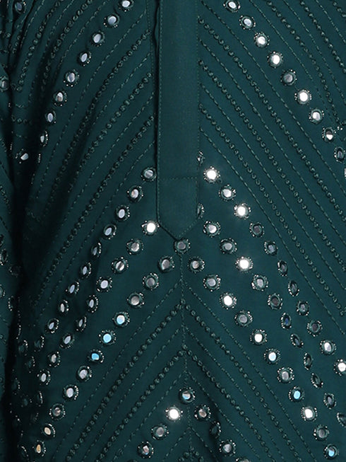 Boy's' Green Mirror Kurta Pyjama Set