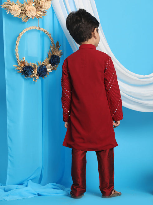 Boy's' Maroon Mirror Kurta Pyjama Set