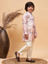 Boy's Pink Floral Printed Silk Blend Kurta Pyjama Set