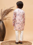 Boy's Pink Floral Printed Silk Blend Kurta Pyjama Set