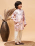 Boy's Pink Floral Printed Silk Blend Kurta Pyjama Set